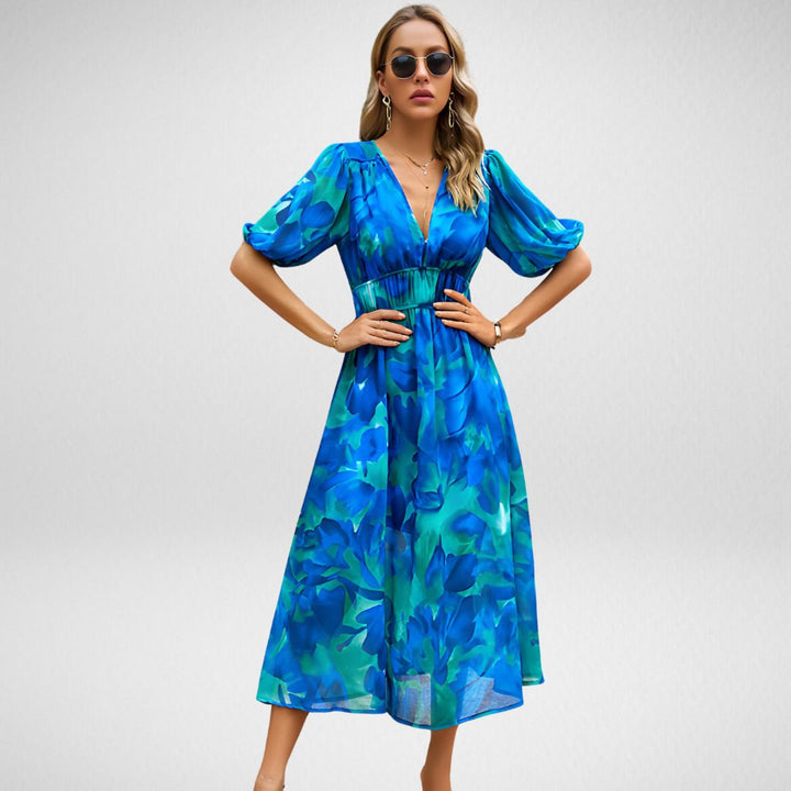 Abby™️ | Elegant Vibrant Pattern V-Neck Dress