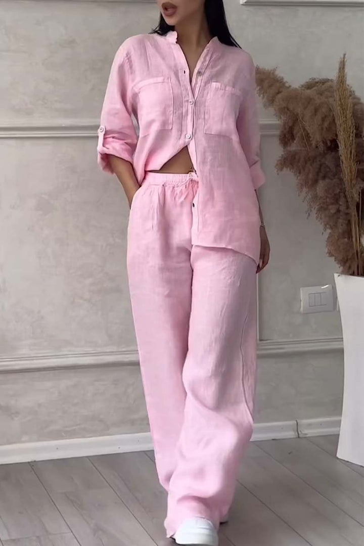 Fara™ | Luxe Cotton & Linen Ensemble – Shirt & Trousers Set